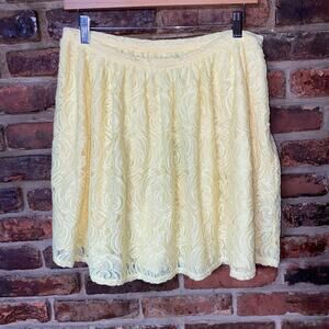 New PJK Patterson J. Kincaid Yellow Lace Side-Zip Mini Skirt Women's Size Large